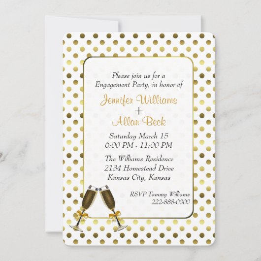 Gold Polka Dot Wedding Engagement Party Kaart (Voorkant)