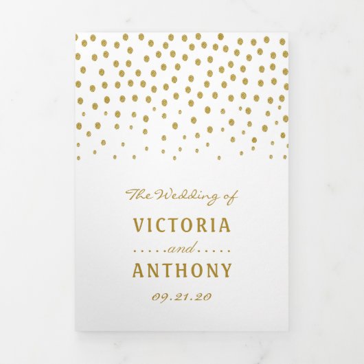Gold Polka Dot Wedding Suite Drieluik Uitnodiging (Cover)