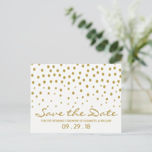 Gold Polka Dot - White & Gold - Sla de datum op Aankondigingskaart