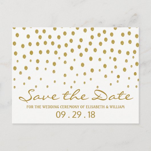 Gold Polka Dot - White & Gold - Sla de datum op Aankondigingskaart (Voorkant)