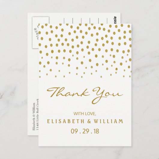 Gold Polka Dot - White & Gold - Weddenschap Hartel Briefkaart (Voorkant / Achterkant)
