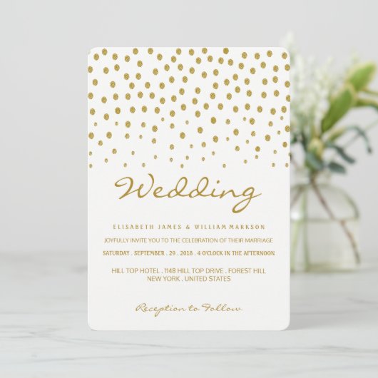Gold Polka Dot - White & Gold - Weddenschap Kaart (Staand voorkant)
