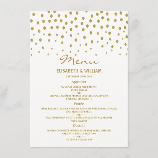 Gold Polka Dot - White & Gold - Weddenschap Menu (Voorkant)