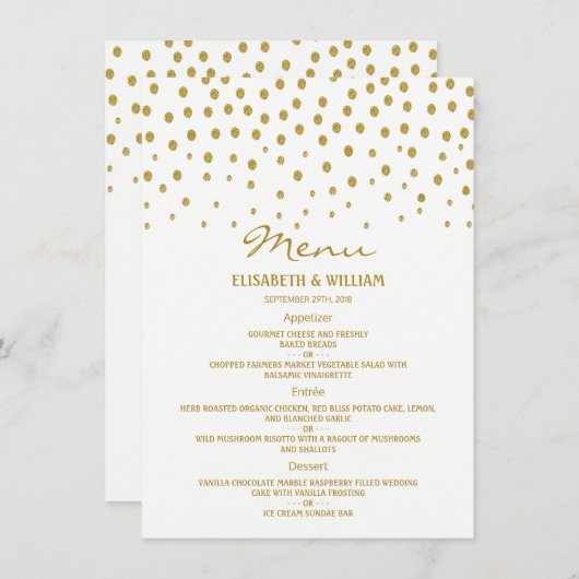 Gold Polka Dot - White & Gold - Weddenschap Menu (Voorkant / Achterkant)