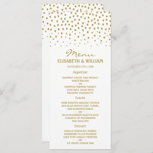 Gold Polka Dot - White & Gold - Weddenschap Menu (Voorkant / Achterkant)