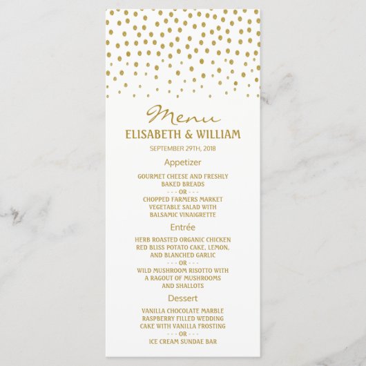 Gold Polka Dot - White & Gold - Weddenschap Menu (Voorkant)
