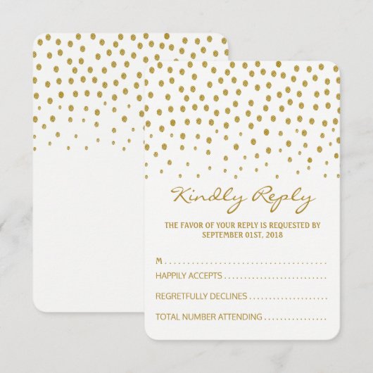 Gold Polka Dot - White & Gold - Weddenschap RSVP Kaartje (Voorkant / Achterkant)