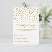 Gold Polka Dot - White & Gold - Weddenschap RSVP Kaartje (Staand voorkant)