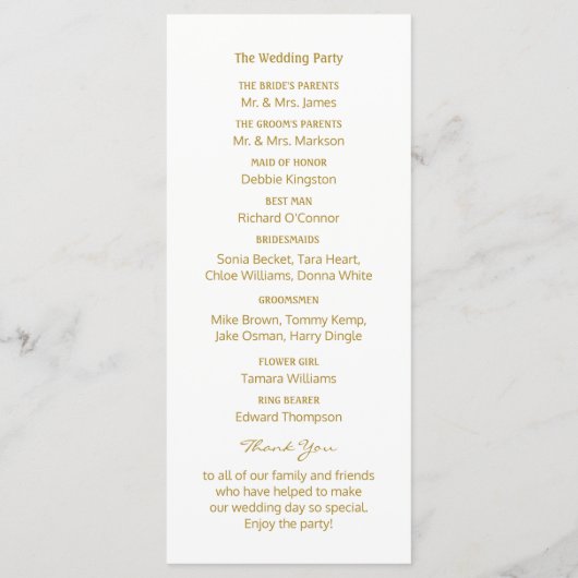 Gold Polka Dot - White & Gold - Wedding Programme Programmakaart (Achterkant)