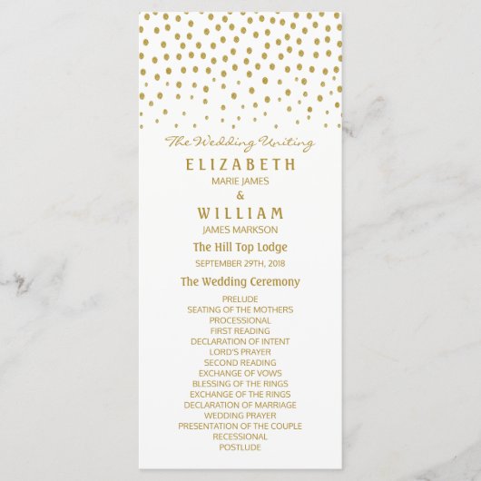 Gold Polka Dot - White & Gold - Wedding Programme Programmakaart (Voorkant)