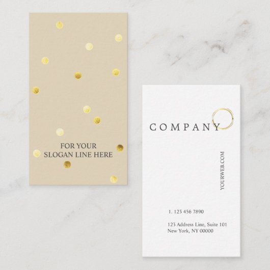 Gold Polka DotPattern Beige Vertical Visitekaartje (Voorkant / Achterkant)