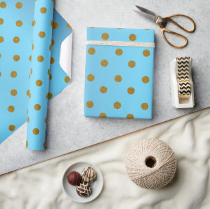 Gold Polka Dots and Baby Blue Satin Cadeaupapier