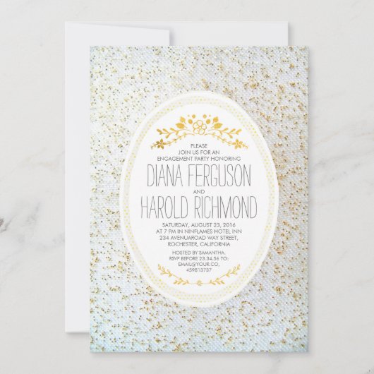 Gold Polka Dots Bloemen Wit Verlovingsfeest Kaart (Voorkant)