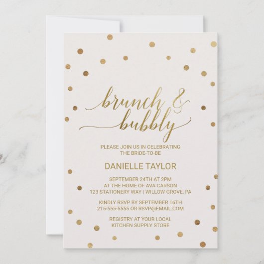 Gold Polka Dots Brunch en Bubble Kaart (Voorkant)