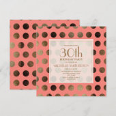 Gold Polka Dots Coral 30th Birthday Kaart (Voorkant / Achterkant)