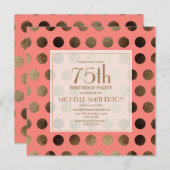 Gold Polka Dots Coral 75th Birthday Kaart (Voorkant / Achterkant)