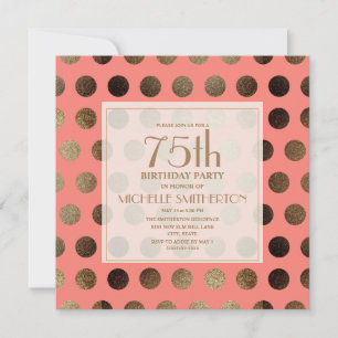 Gold Polka Dots Coral 75th Birthday Kaart