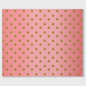 Gold Polka Dots en Coral Satin Cadeaupapier (Vlak)