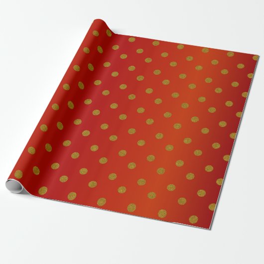Gold Polka Dots en Deep Red Satin Cadeaupapier (Uitgerold)