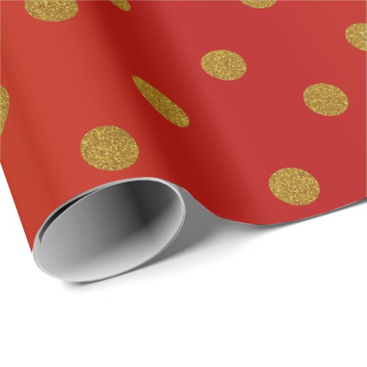 Gold Polka Dots en Deep Red Satin Cadeaupapier (Rol Hoek)