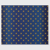 Gold Polka Dots en Navy Blue Satin Cadeaupapier (Vlak)