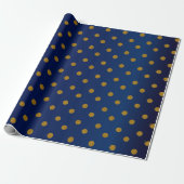 Gold Polka Dots en Navy Blue Satin Cadeaupapier (Uitgerold)