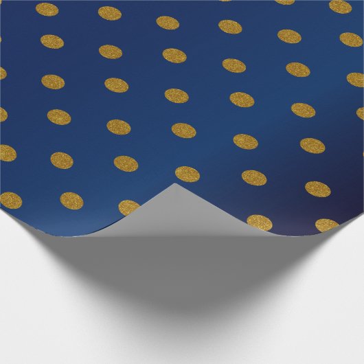 Gold Polka Dots en Navy Blue Satin Cadeaupapier (Hoek)