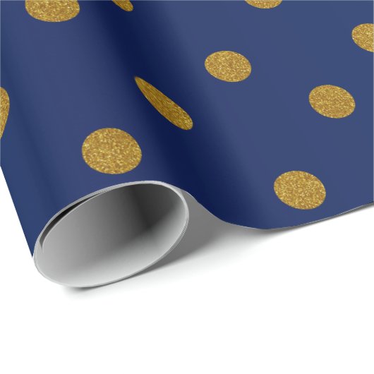Gold Polka Dots en Navy Blue Satin Cadeaupapier (Rol Hoek)