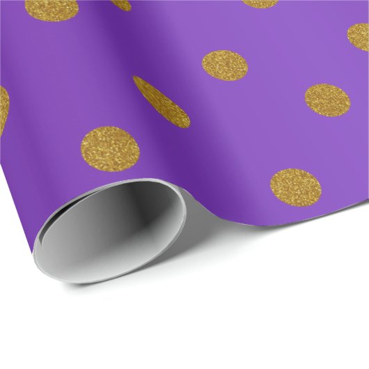 Gold Polka Dots en Paarse Satin Cadeaupapier (Rol Hoek)