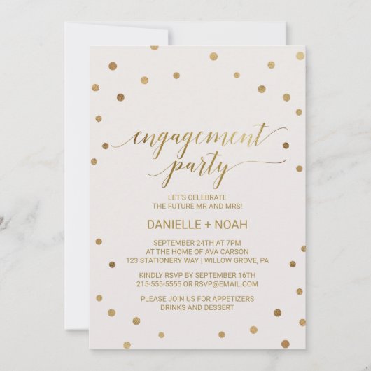 Gold Polka Dots Engagement Party Kaart (Voorkant)