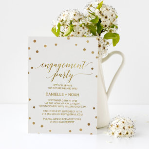 Gold Polka Dots Engagement Party Kaart