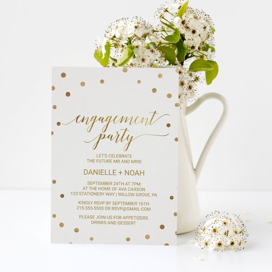 Gold Polka Dots Engagement Party Kaart