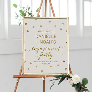 Gold Polka Dots Engagement Party Welkom Poster