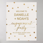 Gold Polka Dots Engagement Party Welkom Poster (Voorkant)