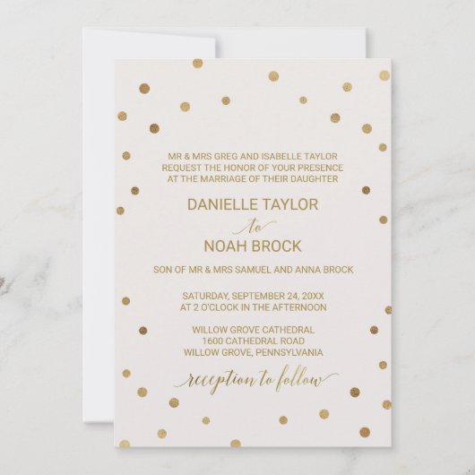 Gold Polka Dots Formal Wedding Kaart (Voorkant)