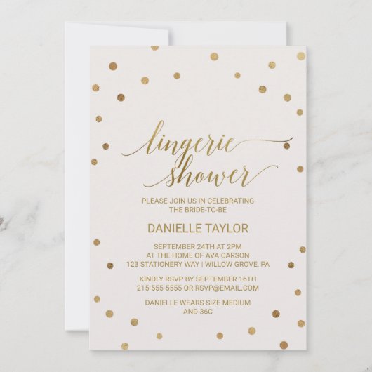 Gold Polka Dots Lingerie Shower Kaart (Voorkant)