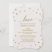 Gold Polka Dots "Love" Wedding Kaart (Voorkant)