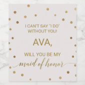 Gold Polka Dots Maid of Honor proposal Wijn Etiket (Enkel label)