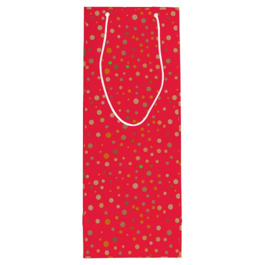 Gold Polka Dots on Red Modern Text Trendy Wijn Cadeautas (Achterkant)