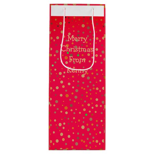 Gold Polka Dots on Red Modern Text Trendy Wijn Cadeautas (Voorkant)