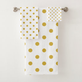 Gold Polka Dots on White Bad Handdoek