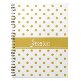 Gold Polka Dots on White Chic Personal Name Notitieboek