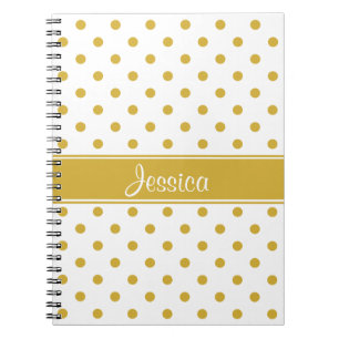 Gold Polka Dots on White Chic Personal Name Notitieboek