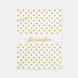 Gold Polka Dots on White Personal Name Fleece Deken