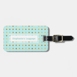 Gold Polka Dots op Light Mint Green Pattern Bagagelabel