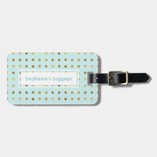 Gold Polka Dots op Light Mint Green Pattern Bagagelabel (Voorkant horizontaal)