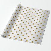 Gold Polka Dots op White Satin Cadeaupapier (Uitgerold)