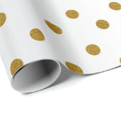 Gold Polka Dots op White Satin Cadeaupapier (Rol Hoek)