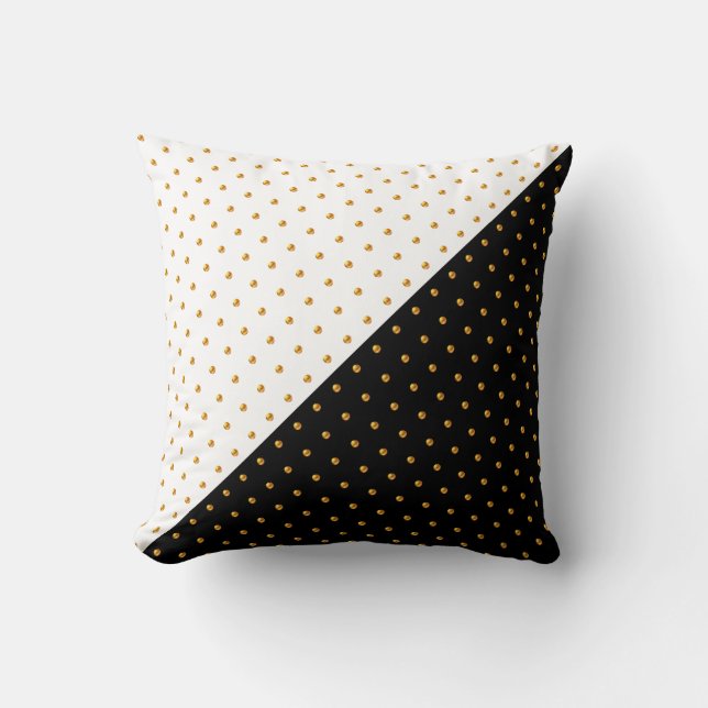 Gold Polka Dots op zwart-wit Kussen (Voorkant)