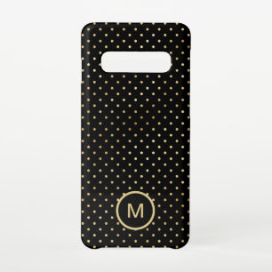 Gold Polka Dots Patroon Monogram Initiaal Zwart Samsung Galaxy S10 Hoesje